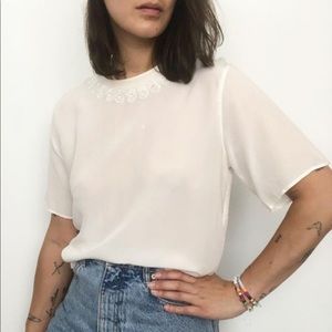 Vintage silk embroidered tee blouse